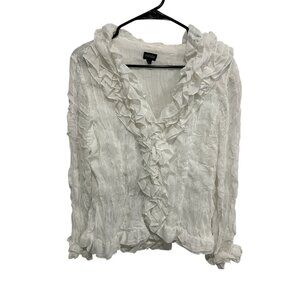 Fantazia Ruffled Button Front Blouse White Sz Large Long Sleeve Retro Victorian